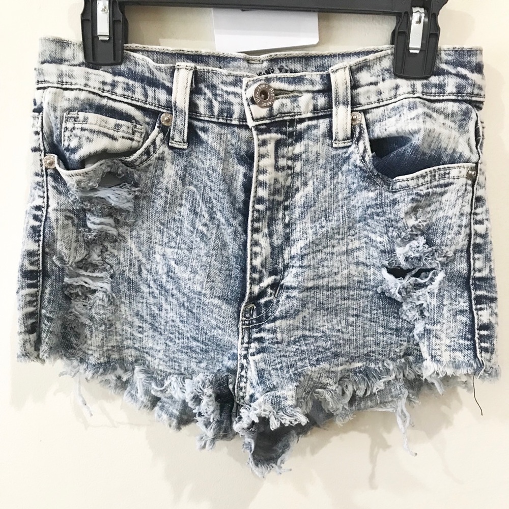 Acid Distressed High Waisted Booty Shorts
